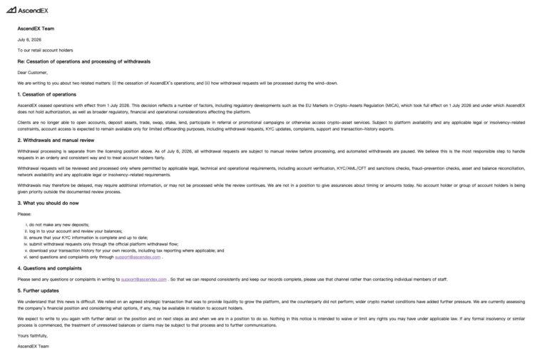 AscendEX 交易所宣布停运!热钱包资产不足疑云升温,用户恐慌出金 AscendEX 交易所宣布停运!热钱包资产不足疑云升温,用户恐慌出金