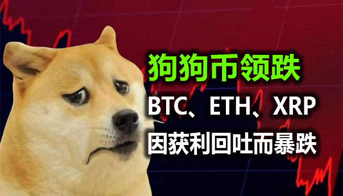 加密货币市场下跌；狗狗币领跌，BTC、ETH、XRP因获利回吐而暴跌