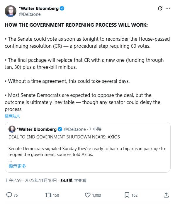 美国政府停摆僵局告破